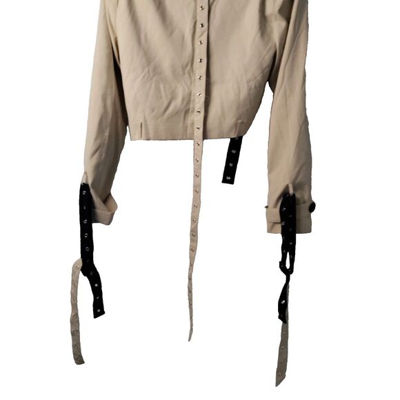 Akira Women M Taupe Crop Trench Jacket Black/Taupe Studded Straps NWT MSRP $80 - Picture 6 of 10